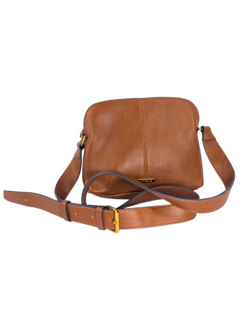 Rachel Zoe Camel Tan Faux Leather Boho Wide Buckle Strap Zip Crossbody